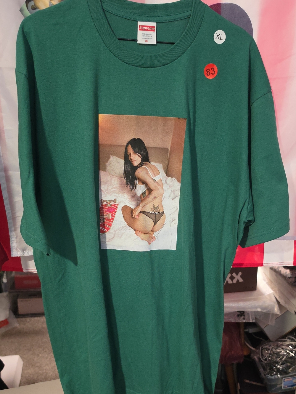 Supreme Green Photo Graphic Tee with Lingerie Image